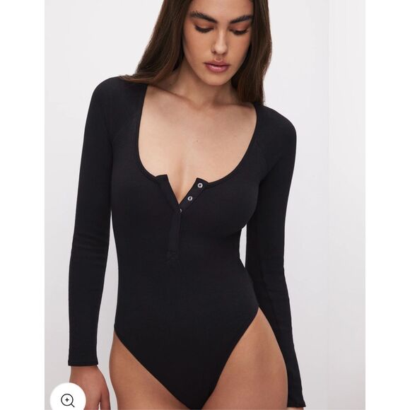 Good American Micro Rib Cotton Bodysuit in black size 3 or M - Picture 1 of 11